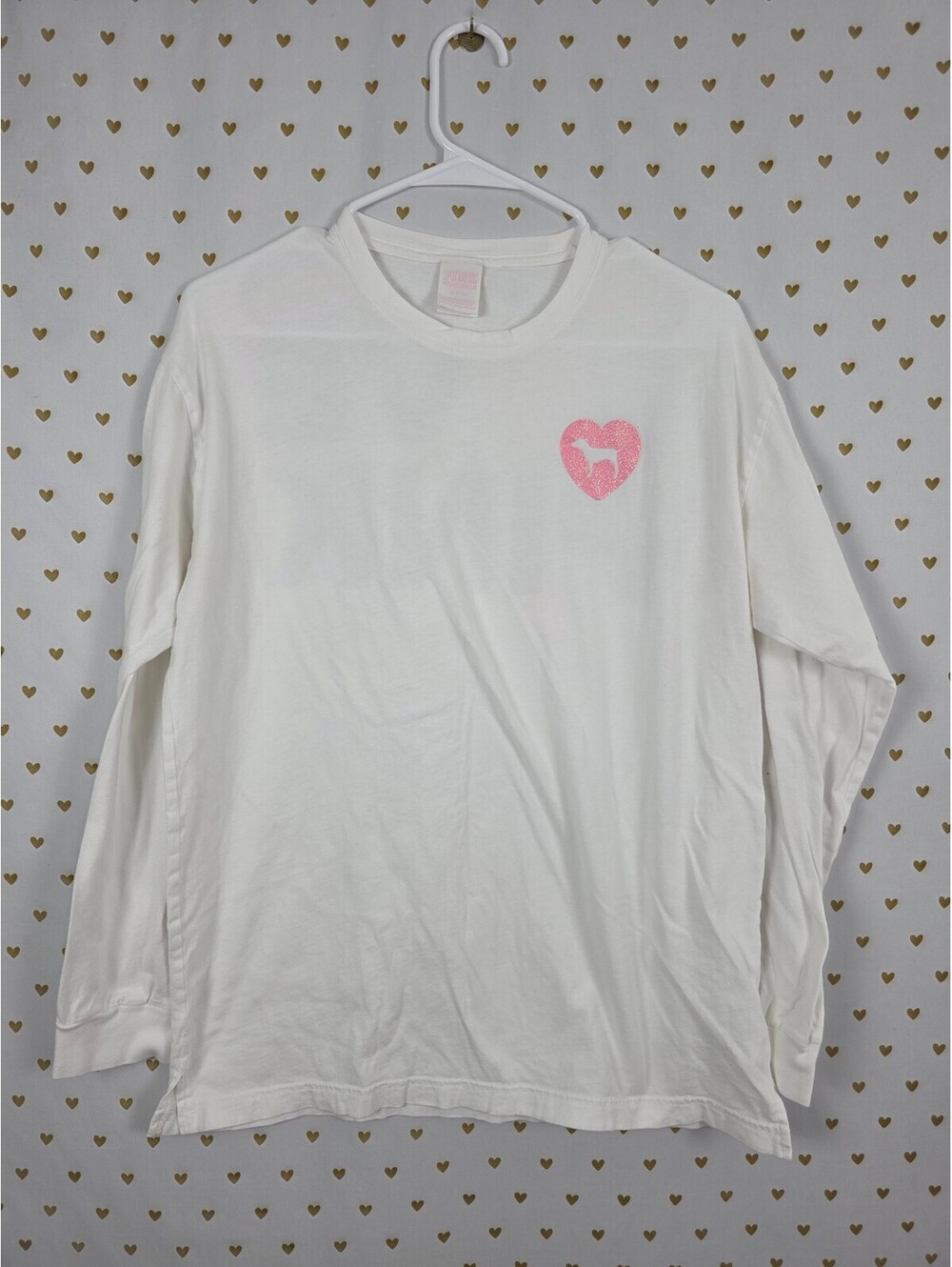 Victorias Secret PINK Campus Originals glitter Logo Long Sleeve Tee Shirt MEDIUM
